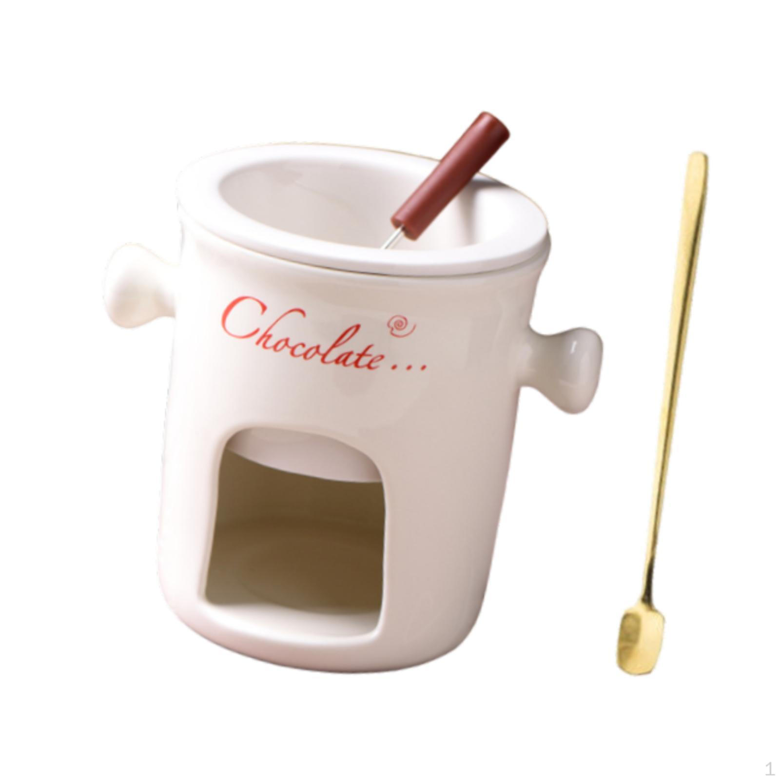 

Керамическая кружка для фондю с набором вилки и ложки белый