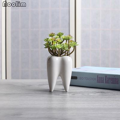 1ks Tvar zubu Bílý keramický květináč Květináč Model Mini Stolní květináč Dárek do domácnosti