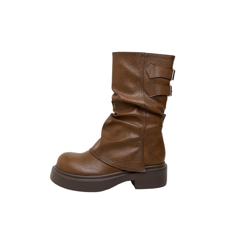 New Spot Maillard~ Retro Medium Tube Martin Boots Women's British Style 2025 Autumn and Winter Folded Pants Pile Pile Pile Pile