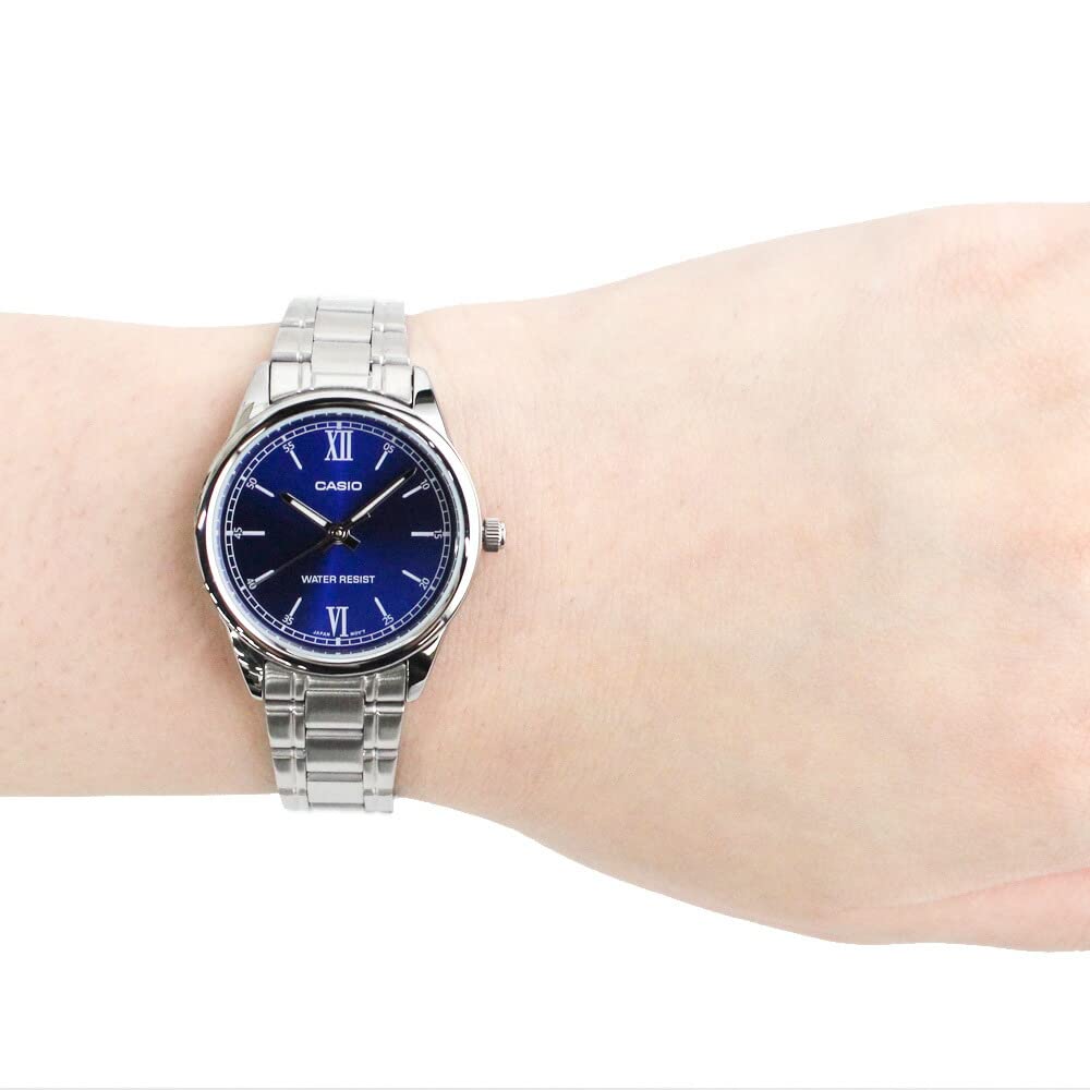 CASIO Quartz Analog Stainless Women's Watch, Steel, Silver, Blue, LTP-V005D-2B2