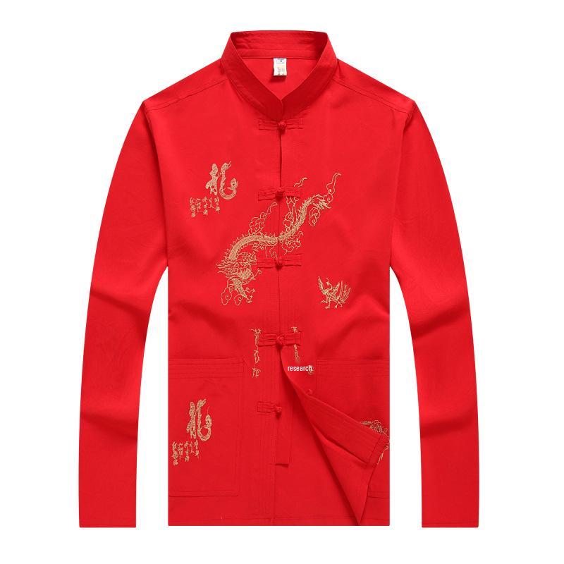 Traje Tang de seda para hombre: Traje de Kung Fu Tai Chi de Manga Larga para Primavera y Otoño