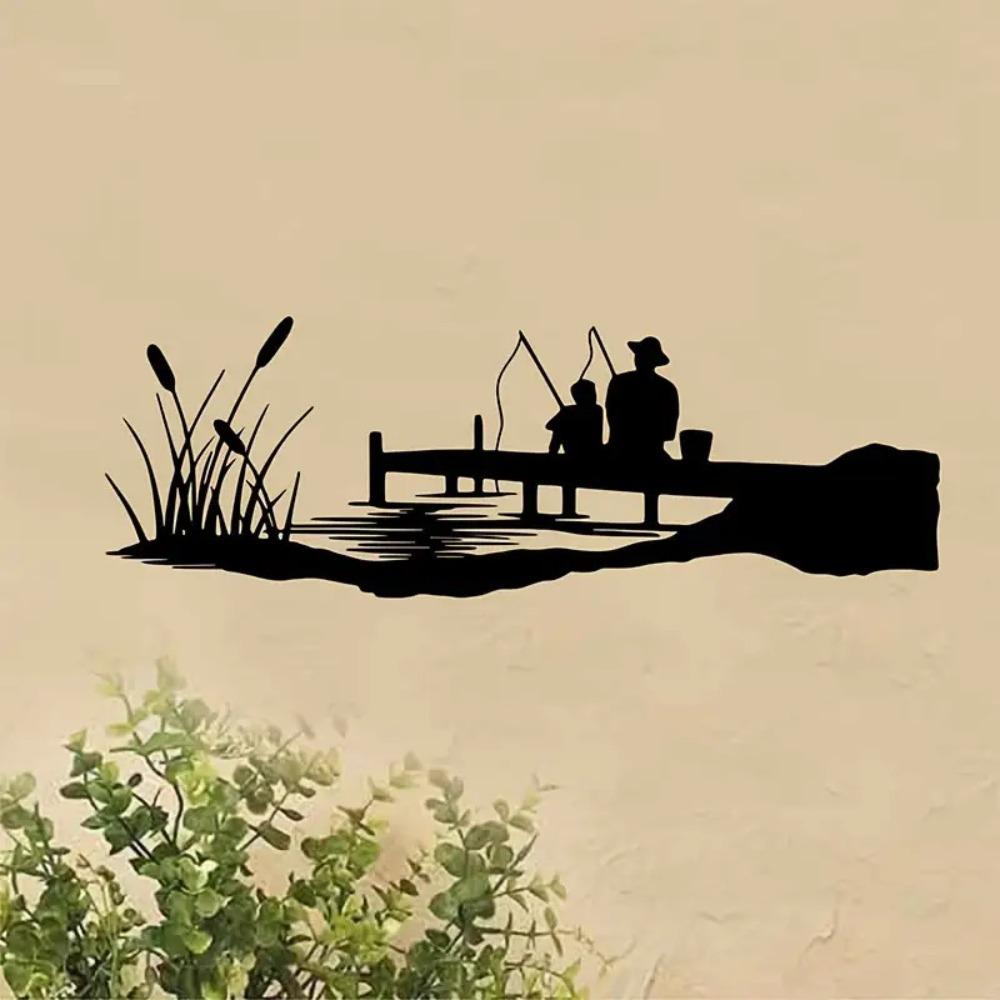 Classic Black Metal Wall Art Fishing Travel Lake View Decor for Baby Room Anniversary Home Hanging