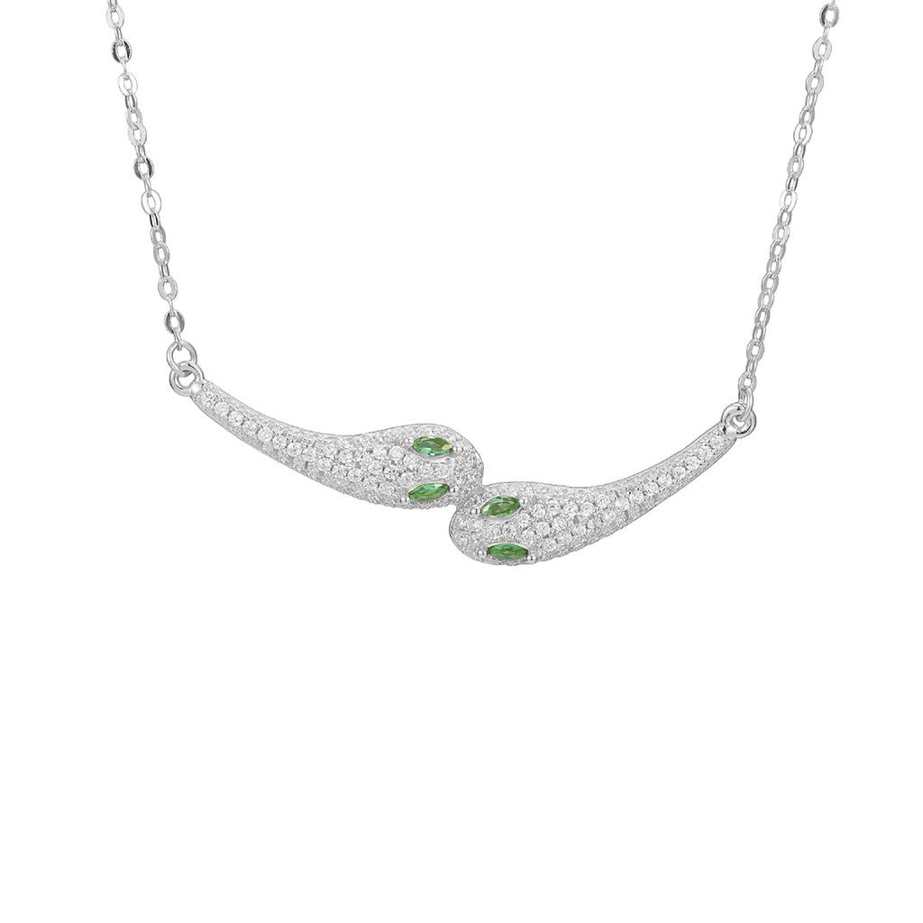 S925 sterling women's fashion light luxury full diamond small green snake collarbone chain advanced sense green eye spirit snake