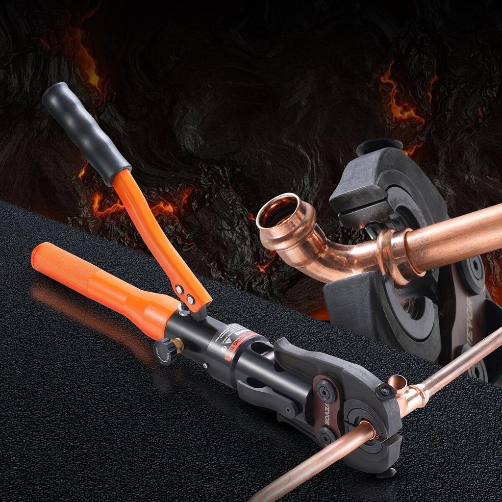 Copper Tube Fittings Crimping Tool with V12/15/18/22/28 Jaws 360° Rotate