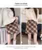 Women's 2025 Retro High-Waist Wool Blend Plaid Mini Skirt - Petite Bodycon A-Line for Autumn/Winter