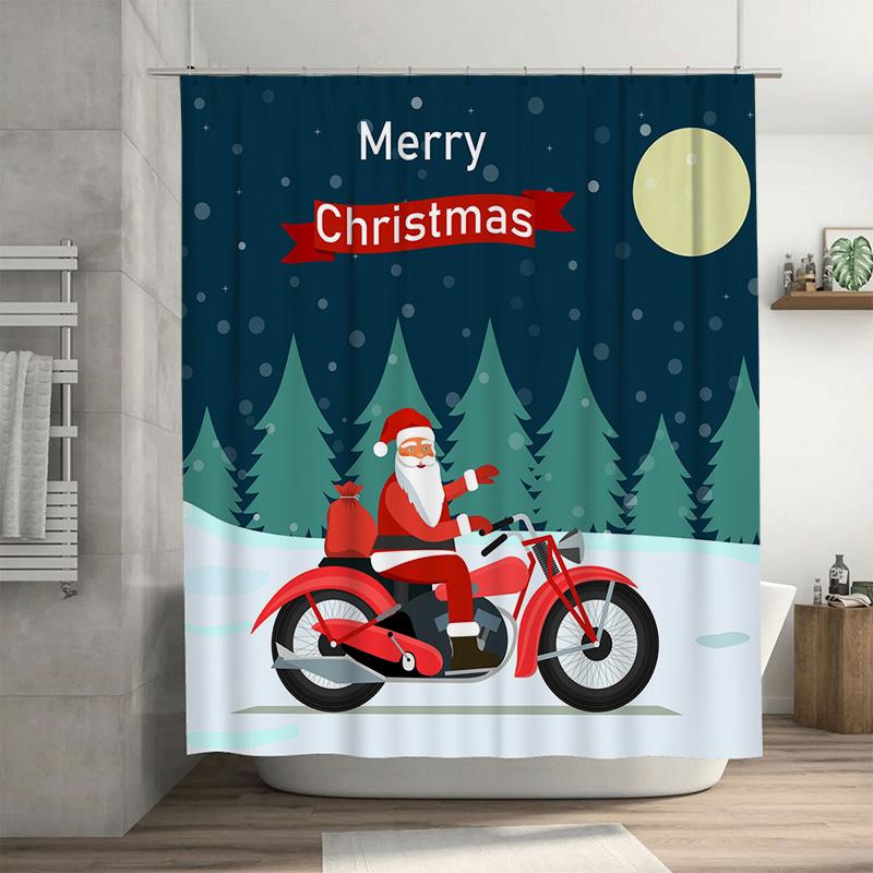 

Tu Santa Motorcycle Shower Curtain Christmas Motorcycle Pattern Bathroom Decor Festive Holiday Gift Motorcycle Lover Present Uni W60H190(CM)-1 Pcs