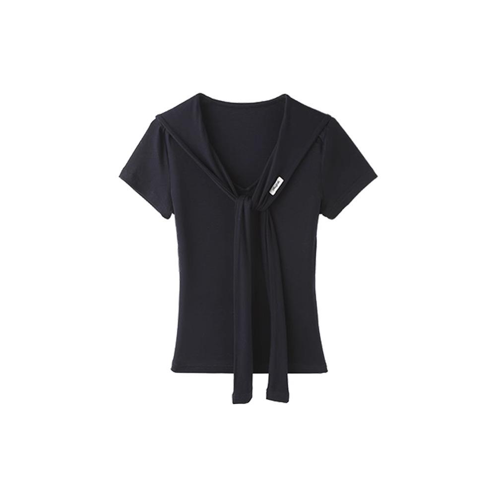 Summer Korean version short navy collar top women's fashion niche design waist and thin outer shawl short sleeves