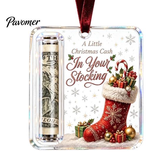Gift Card Holder for Christmas Tree Cash Ornament, Clear Acrylic Money Holder, Holiday Xmas Hanging Decoration, Funny Ways to Christmas, Birthday