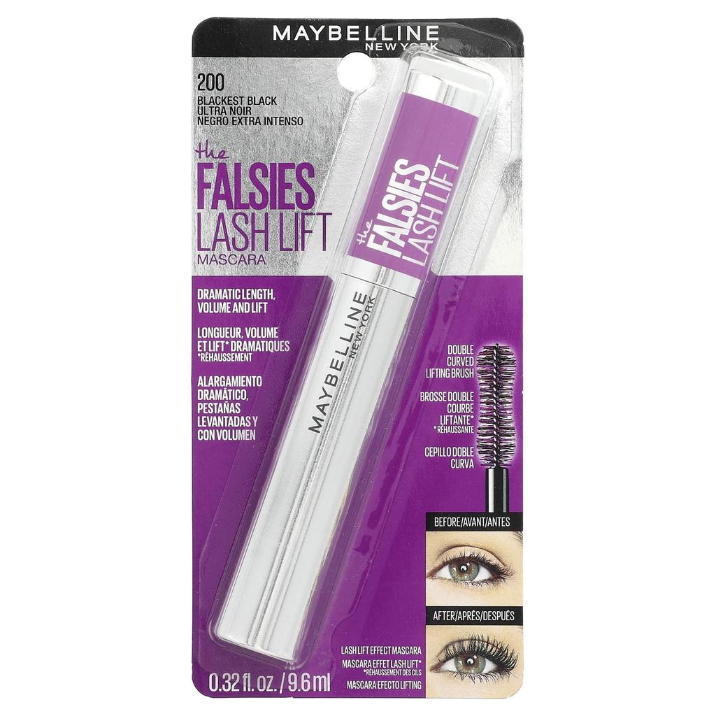 Maybelline, The False Last Lift Mascara, 200 Blackest Black, 9.6 ml (0.32 fl oz)