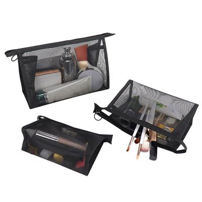 1 STK Svart resor kvinnor Toalettväska Makeup Organizer Fodral Stor kapacitet Tredimensionell Nylon Mesh Transparent kosmetisk väska