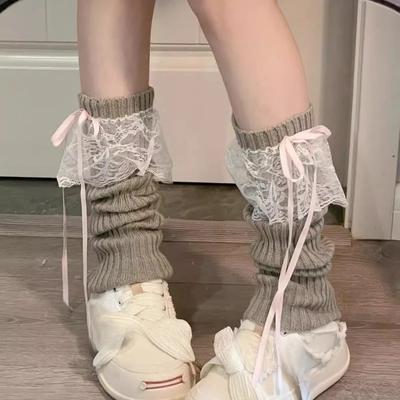 Autumn and Winter Ribbon Lolita Knee Warmers Long Socks JK Knitted Leg Warmers 2025 New Woman Leg Warmers