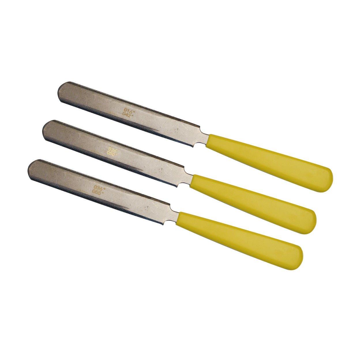 

3 x Напильники для порожков, Желтый калибр для гитарных порожков, Двусторонний напильник для пазов порожка и седла, Лютьерские гитарные инструменты