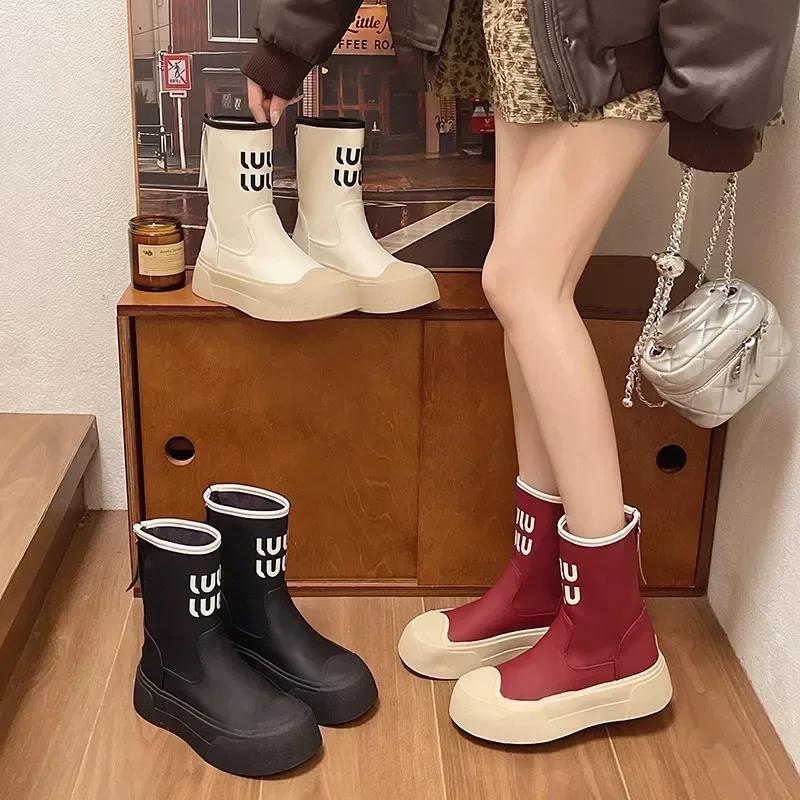 Chelsea Women's Rubber Boots Autumn Winter Shoes Luxury Designer Boots-Women Round Toe Rain High Heel 2024 Ladies Ankle