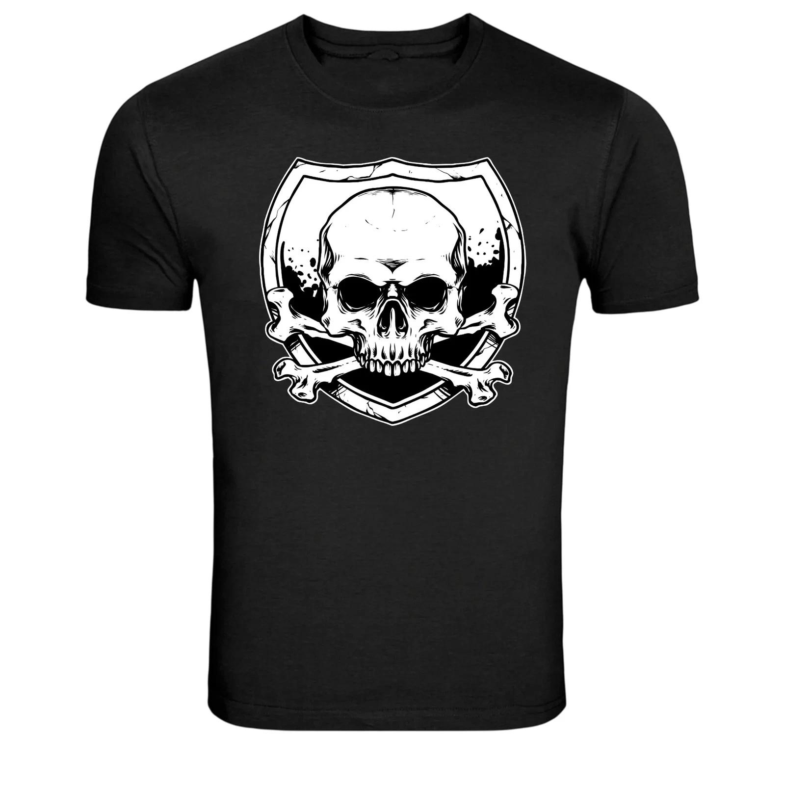 Skull Crossbones Shield Pirate Graphic T-Shirt 4XL