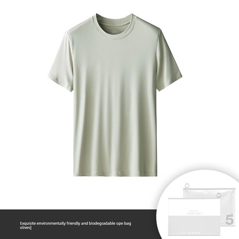 60 Modal Men Short Sleeve T-Shirt 2024 New Arrival Trendy Summer Bottoming Shirt Export Export White T-shirt