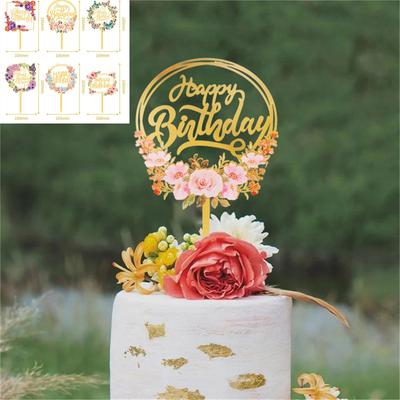  Gold Butterfly Happy Birthday Cake Topper Rose Gold Acrylic Kids Birthday Party Cake Topper Dessert Decoration Baby Shower