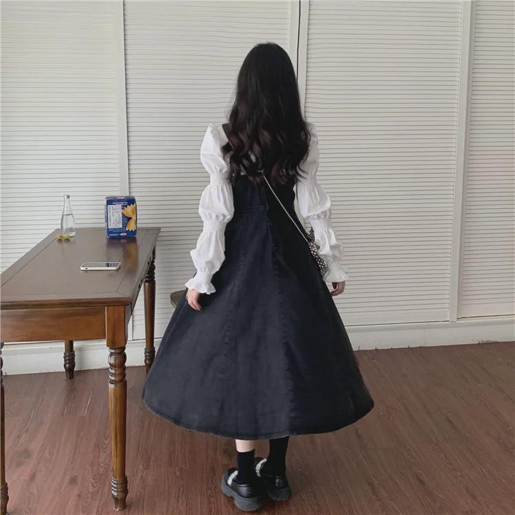 Women's Chic French-Style Denim Overall Skirt - Retro, Sweet, and Elegant Hong Kong Inspired Design