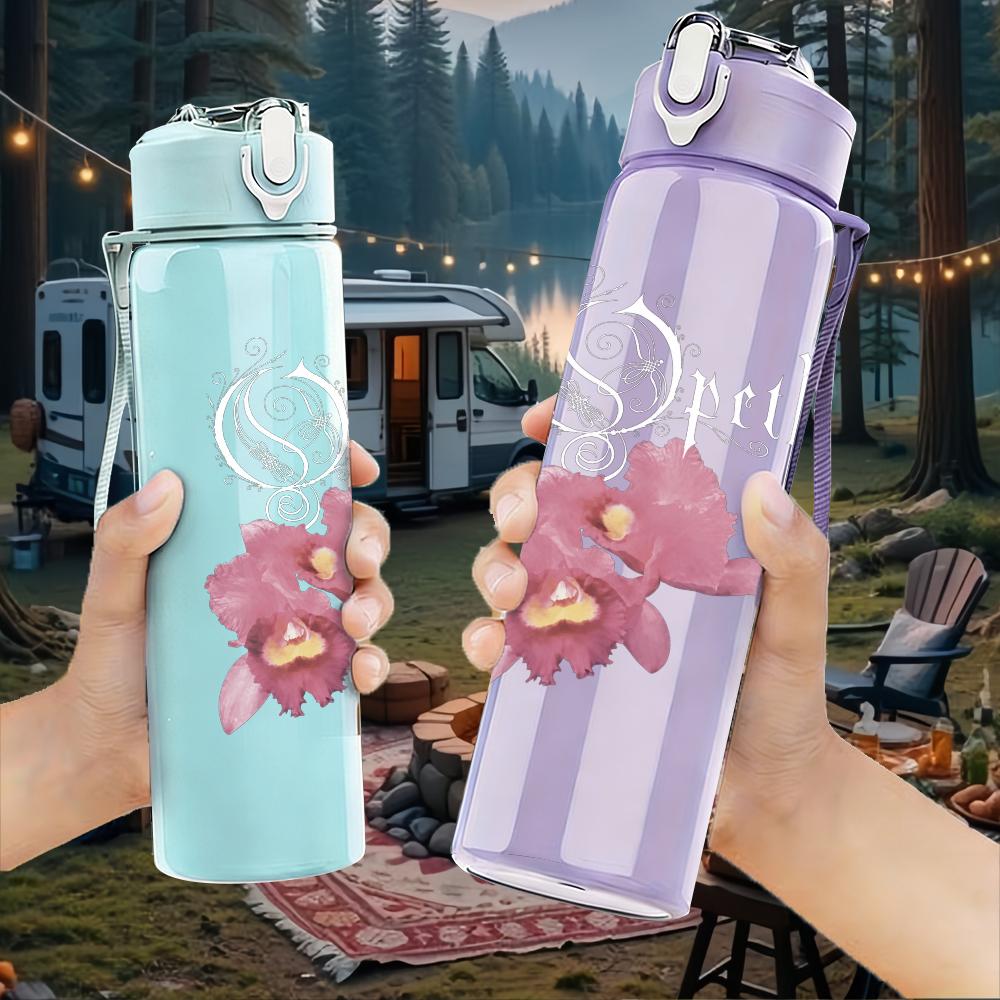 1PC Pink Orchid Floral Soft Vintage Print 750ml Portable Sports Water Bottle Leakproof Gym Outdoor Travel Drink Cup