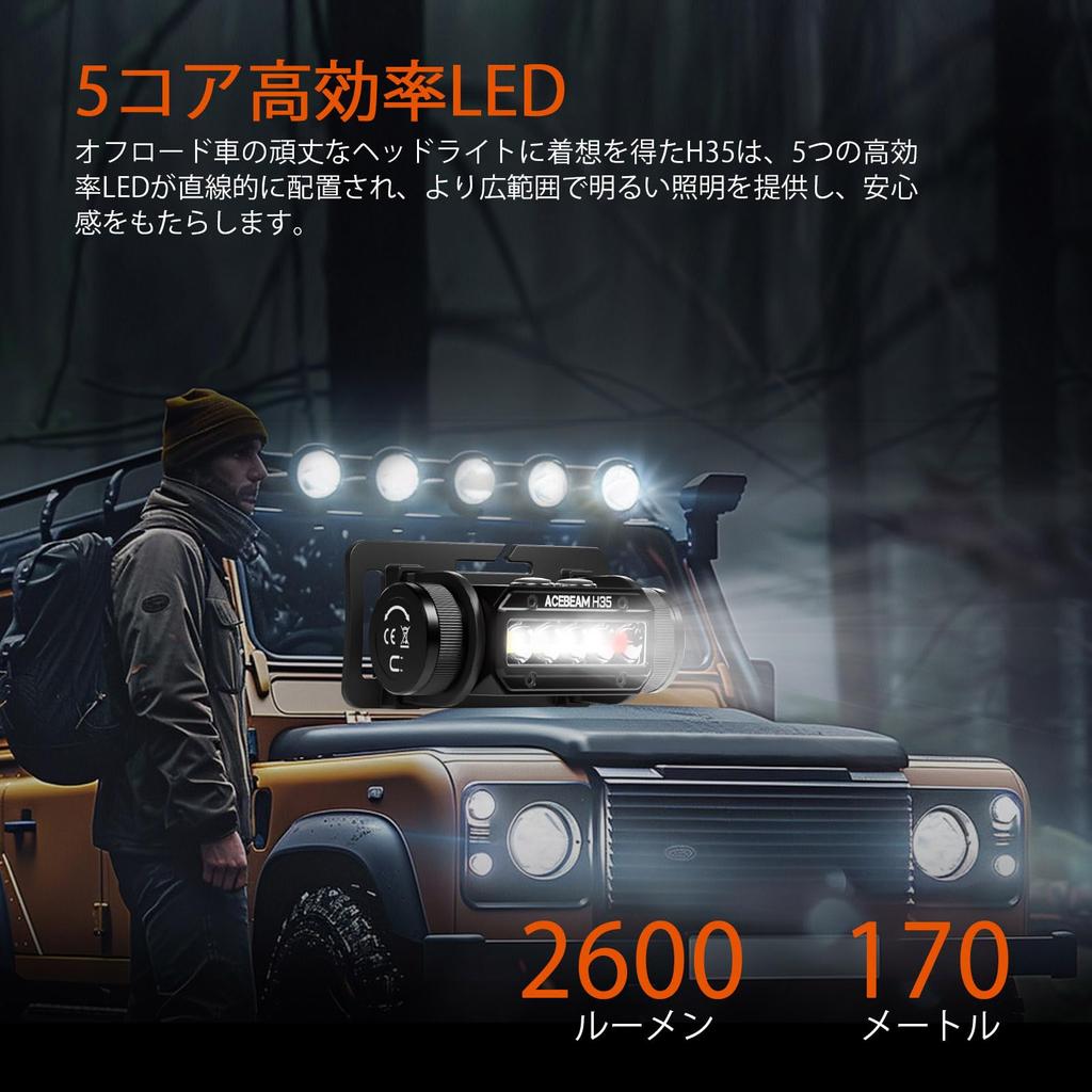 ACEBEAM Core White Red Dual Light Source LED Headlight Wide Angle Illumination Up To 9 Days Operation 2800 Lumens High Brightness Charging Powerful