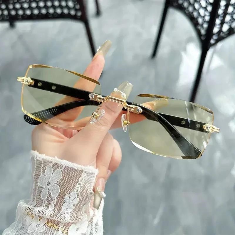 

New Fashionable Hd Frameless Women S Reading Glasses Retro Neutral Simple Night Vision Anti Blue Light Presbyopia Glasses +3.5