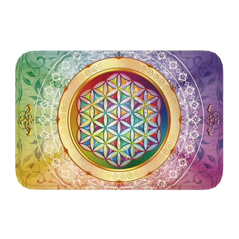 

Metatron Cube with Merkaba and Flower of Life Front Door Mat Non-Slip Waterproof Interior Kitchen Bedroom Rug 40x60cm