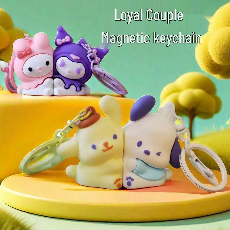Sanrio Cartoon Backpack Charm: Kuromi, My Melody, Pompompurin Magnetic Keychains & Stickers Gift Set Pompompurin Magnetic Keychain [opp bag]