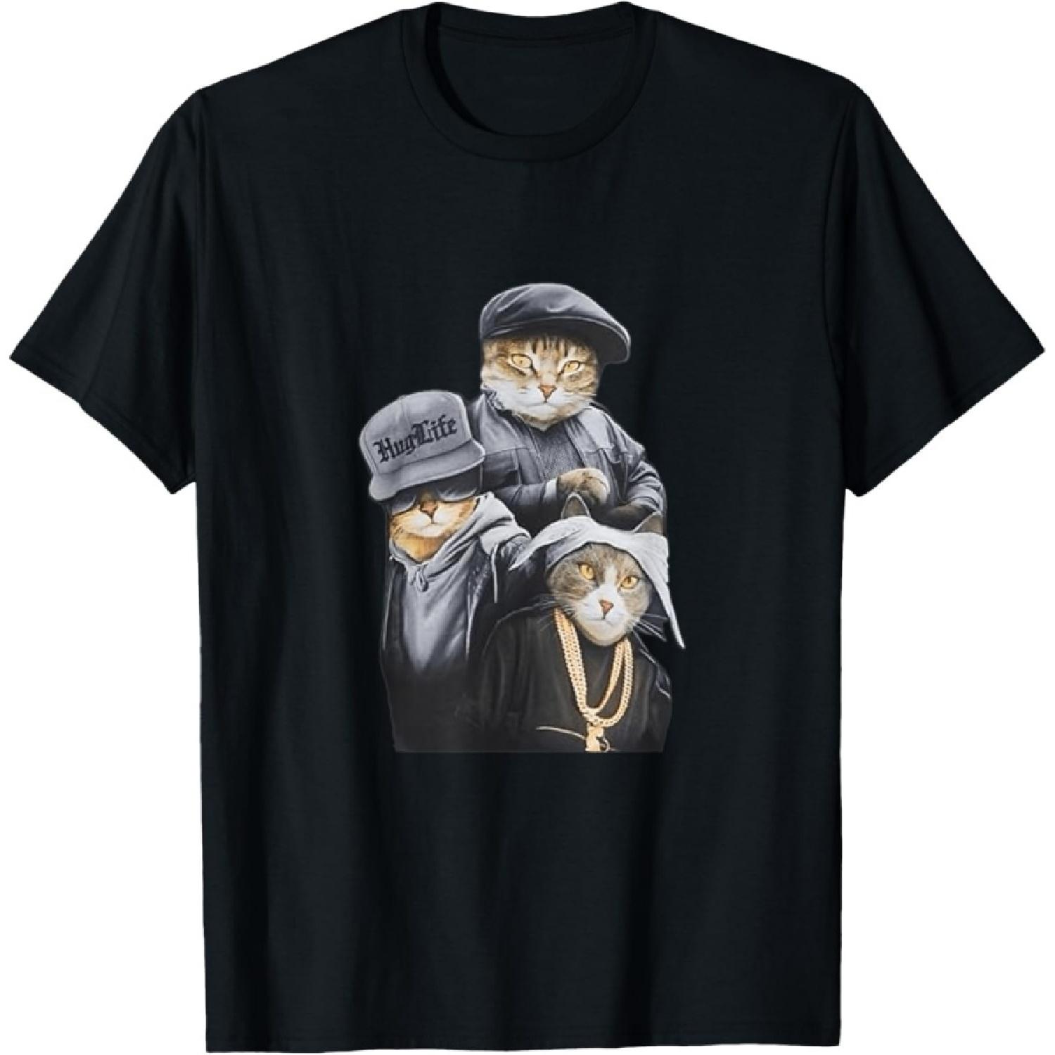 ObRenKi Funny Cat Trio Gangster Thug Cat T-Shirt 100% Cotton T Shirts Mens Womens Unisex XXXXXL разноцветный