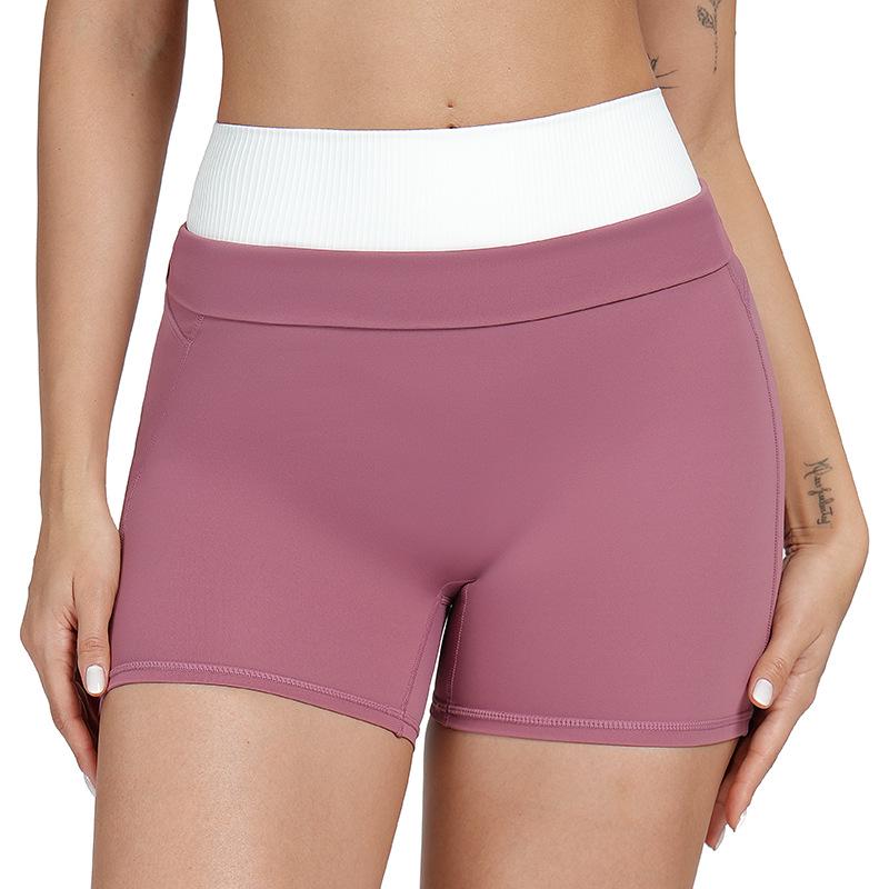 Hohe Taillen Farbe Block Po-Hebende Yoga-Shorts – Damen Gerippte Nude-Gefühl Lauf-Sport-Shorts (Stil 3129)