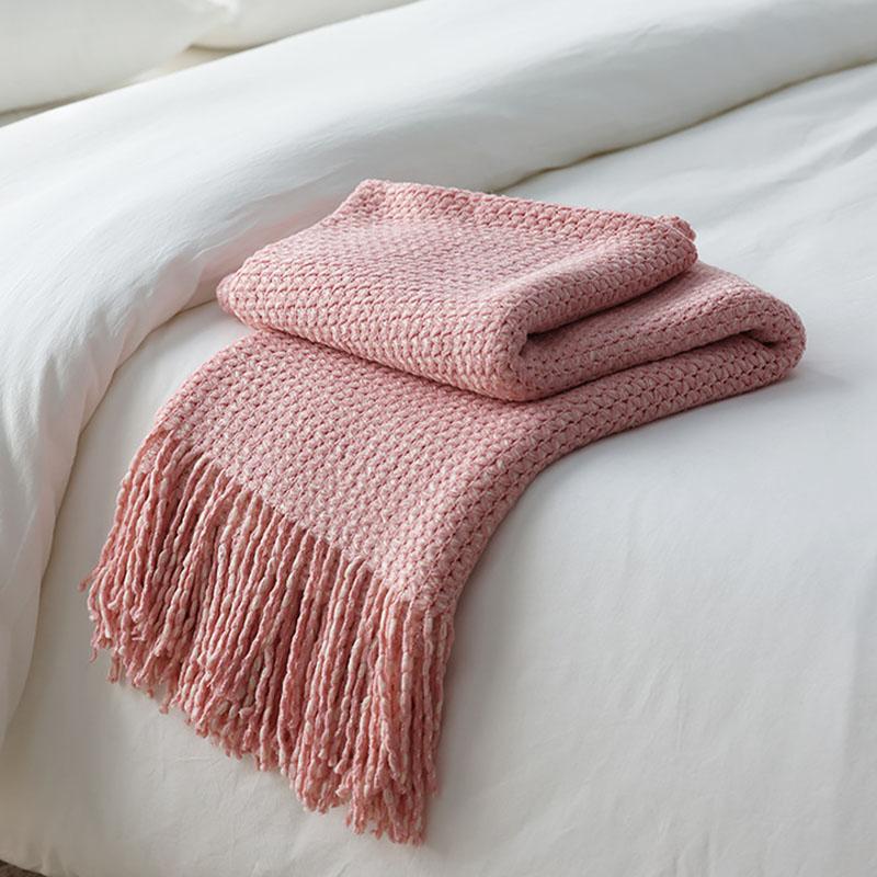 Nordic Knitted Throw Blanket Luxury Sofa Cover Thickened Two-color Wool Blanket With Tassels Modern Design Bedspread Soft Shawl
