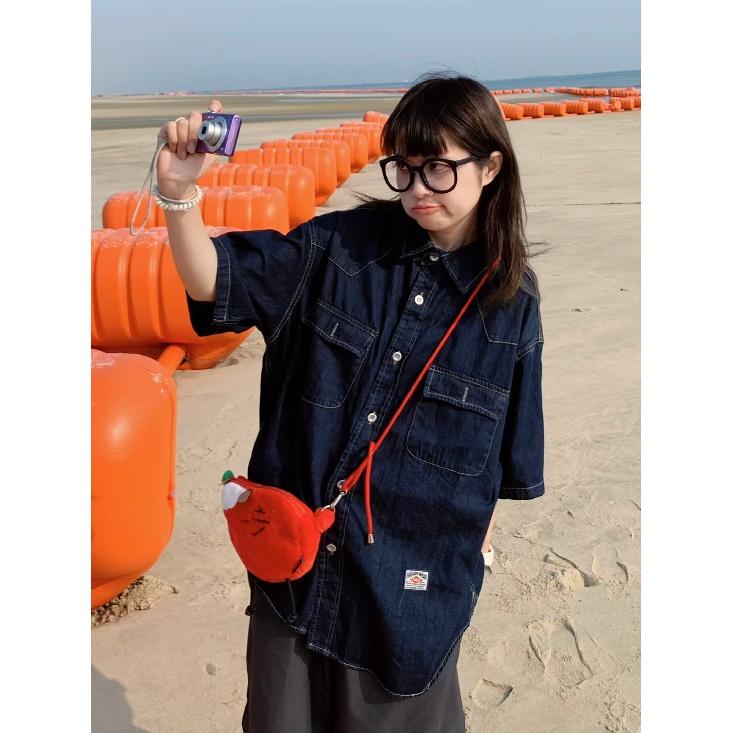Japanese Retro Fashion Brand Summer Loose Denim Short Sleeved Shirt Artistic Youth Workwear Shirt Men'S And Women'S Layered Jacket