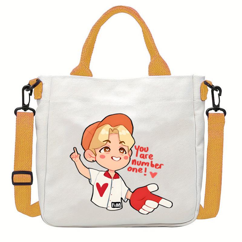 Felix Kpop Band Super Star Printed Crossbody Bag Casual Canvas Shoulder Bags