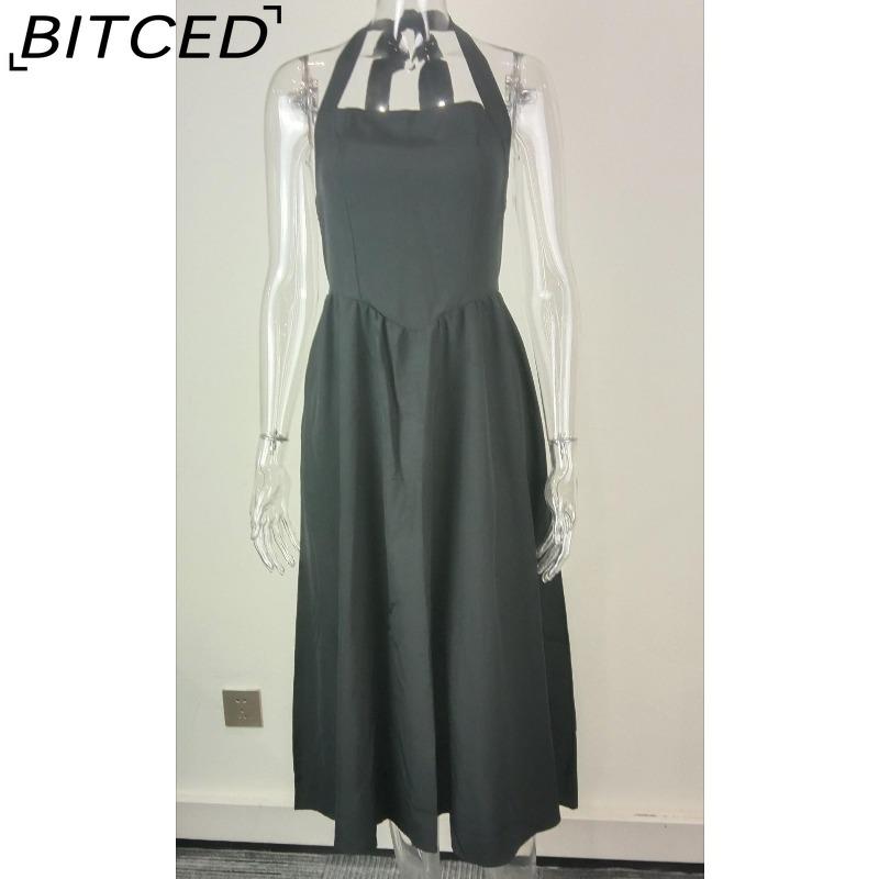 BITCED Summer Women's Fashionable Elegant Wide-Strap Halter Neck Backless Dress