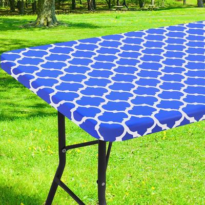 Elastic Fitted Rectangle Tablecloth, Waterproof Windproof Washable Polyester Cover Ideal for Picnic Camping & Outdoor Activities
