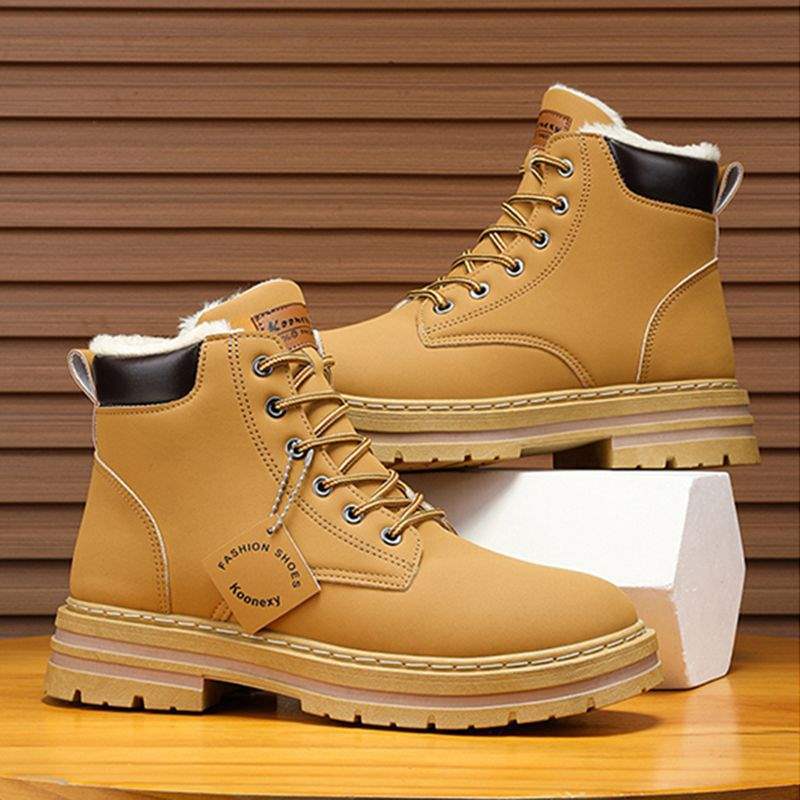 Winter large size men's shoes are cold-proof and warm, piled and thickened snow boots men's high-top trendy versatile cotton shoes men's Martin boots