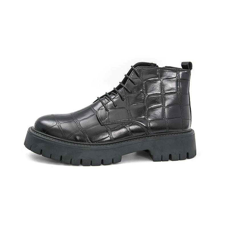Men Motorcycle Casual Black Outdoor Retro Brown Leather Elevator Shoes High Boots Street Style Punk Boots Large Size