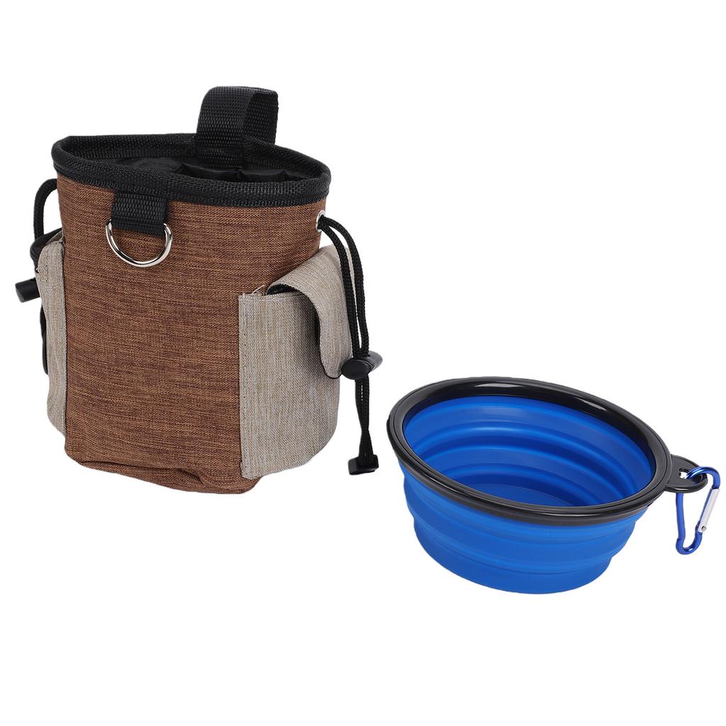 Dog Treat Pouch Oxford Fabric Multiple Compartments Adjustable Belt Pets Training Treat Pouch with Foldable Bowl Coffee