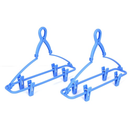 Sawafuji Cheerful Laundry Clothes Drying Rack, Set of 2 Jeans Hangers, Matte Blue, 380mm Wide, with 4 Clothespins, Foldable, Fits Pants and Skirts, Du