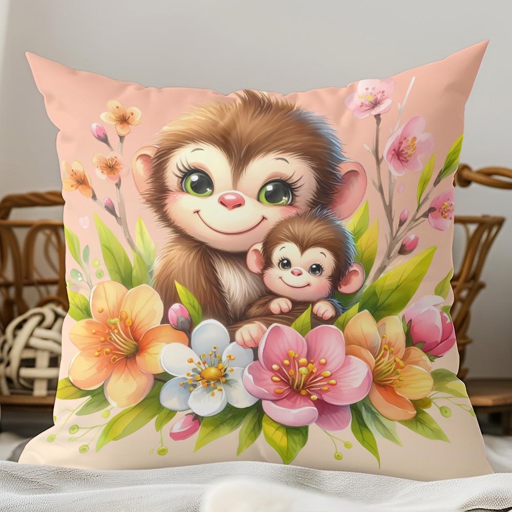 

Warm Animal Parent-Offspring Floral Pillowcases · Natural Playful Home SelectionLiving room sofa cushion cover,room decoration 16x16Inch