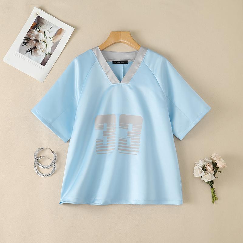 ZANZEA Women Casual V-Neck Loose Print Half Sleeve Blouse S