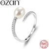 OZAN Natural Fresh Water Pearl 925 Sterling Silver Ring Open Ajustable Ring Fashion Trendy Classic Women's Jewelry Anniversary
