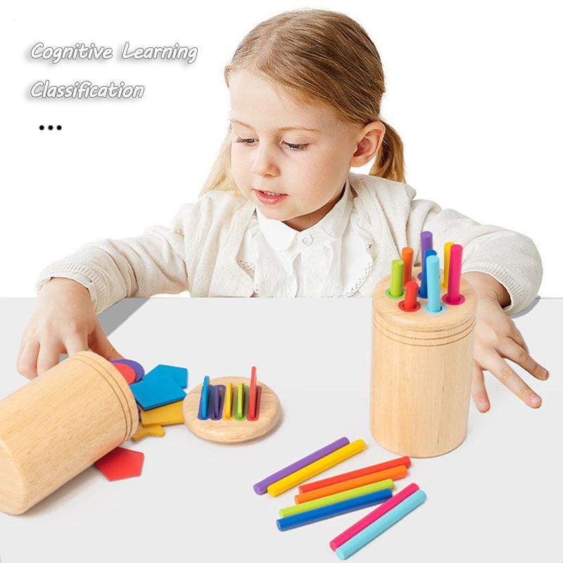 Baby Sinnesspiel Montessori Spielzeug Farbe Form Sortierbox Objektpermanenz Münzstab Parish Kinder Frühe pädagogische Holzspielzeuge