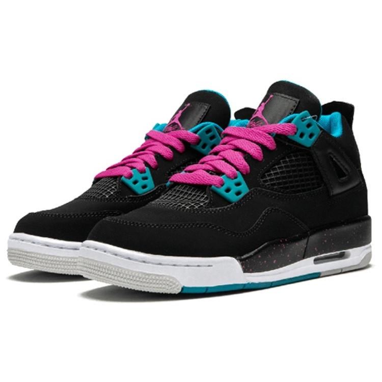 New JORDAN 4 Retro Black Vivid Pink Dynamic Blue GS 487724-019