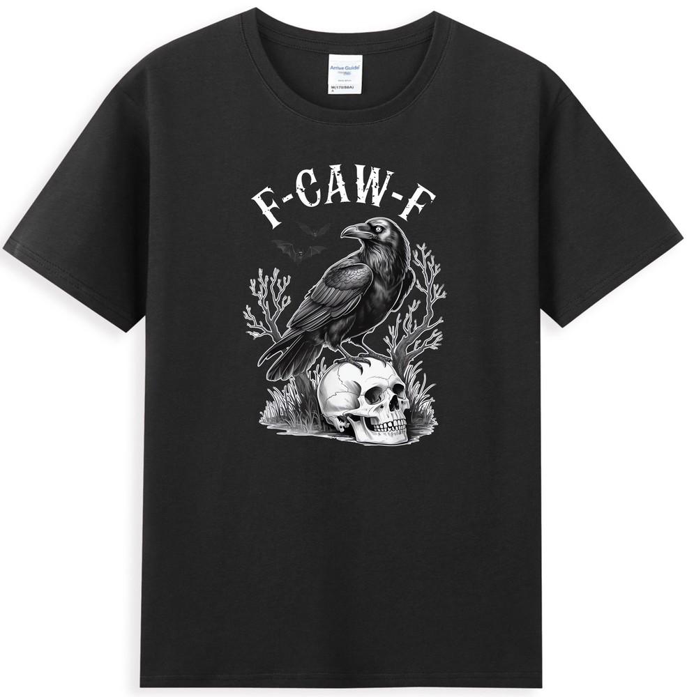 Halloween F Caw F Black Bird FCawF Crow With Skull Horror Graphic TShirt