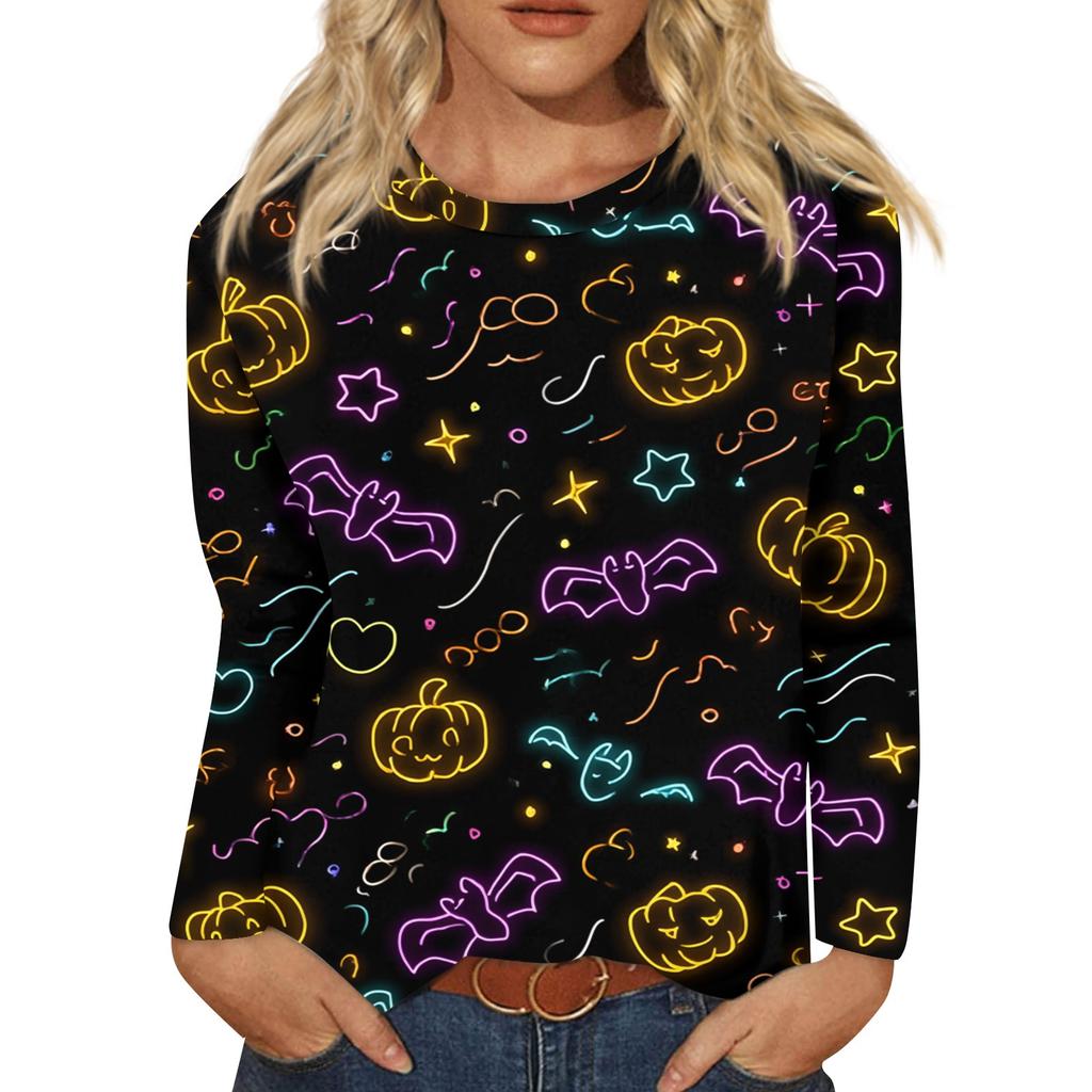 Modisches, lässiges Langarm-Oberteil mit Rundhalsausschnitt und Halloween-Print für Damen