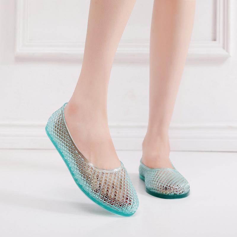 Корейские женские прозрачные сандалии с сеткой и низким вырезом слипоны 39 прозрачныйсиний 1290₽