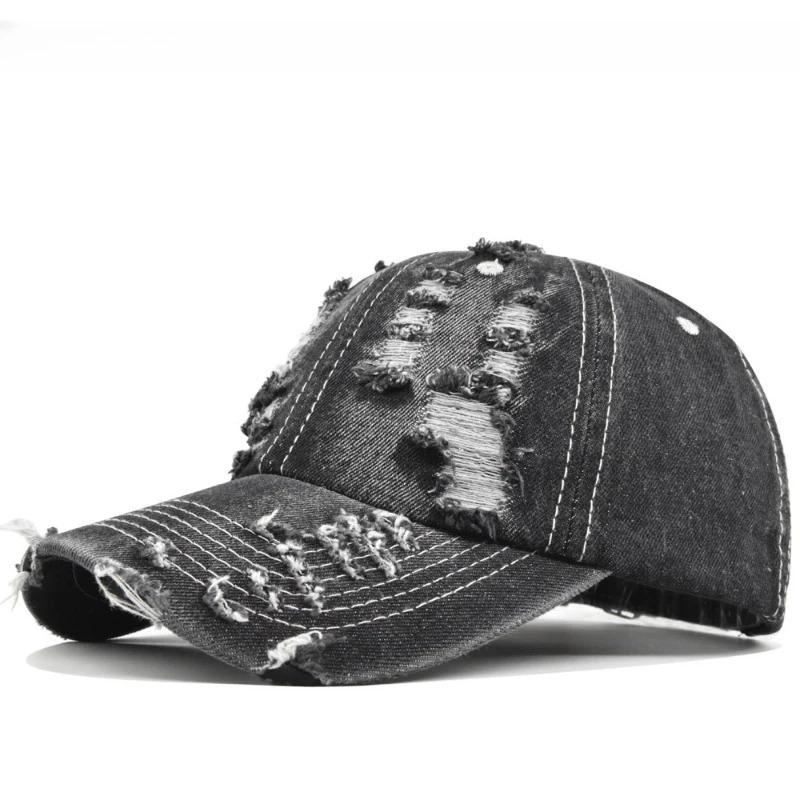 Distressed Ripped Baseball Cap Torn Destroyed Style Dad Hat Street Style Urban Streetwear Urban Unisex Adjustable Washed Cotton Cap For Men Women