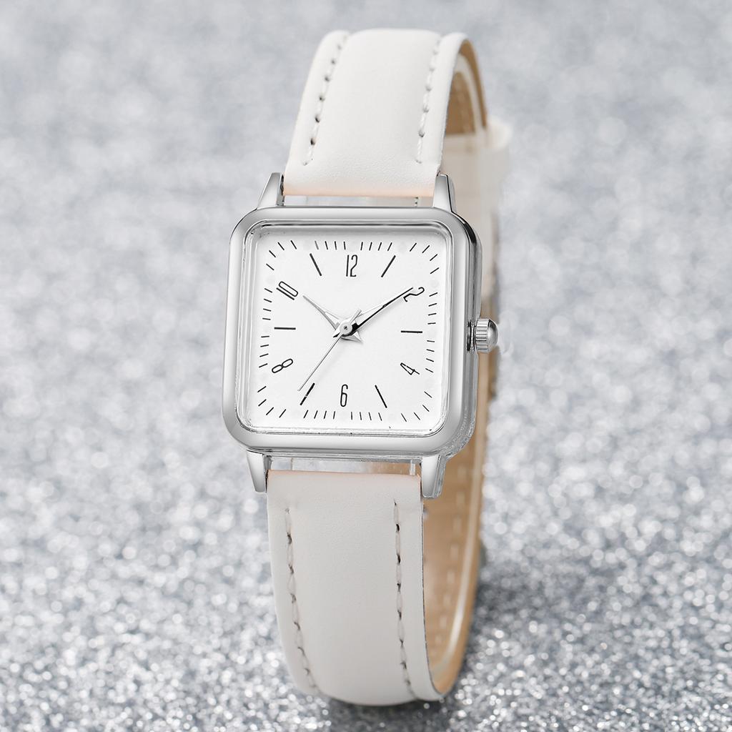 2PCS/Set Women's Fashion Watch Simple Square Dial Leather Watch