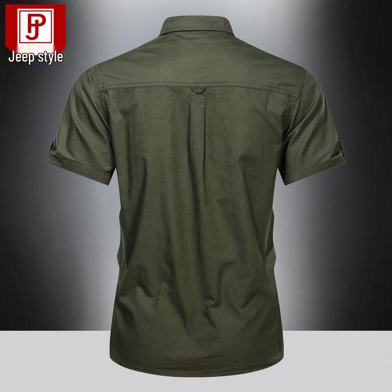 Men's Summer Military-Style Cotton Short-Sleeve Shirt - Casual, Lightweight, Multi-Pocket, Plus Size Workwear