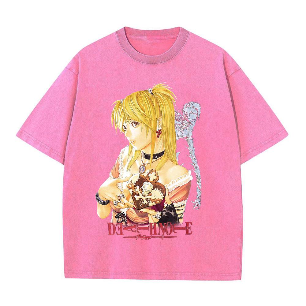 Retro Washed T-Shirts Punk Gothic Anime Death Note Print T-Shirts Harajuku Casual Cotton Vintage Short Sleeve Top