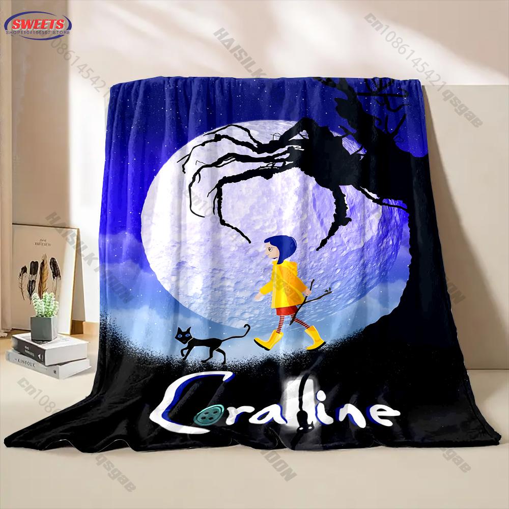 17 Styles Cartoon Soft Flannel Fluffy Throw Camping Blanket with C-C0raline Printed for Children Sofa Thin Blanket Fashion Gift